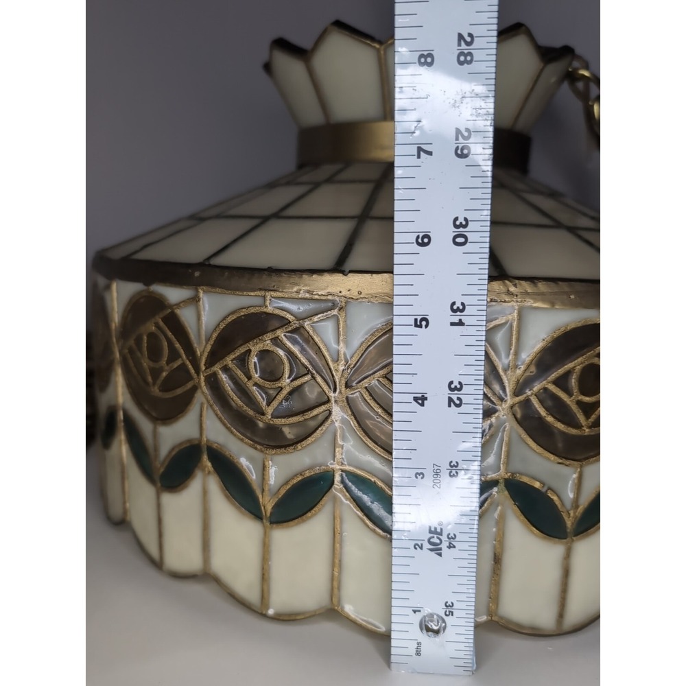 Vintage Tiffany Style Swag Lamp Plastic Hanging Roses Gold Chain WORKS - Picture 11 of 13